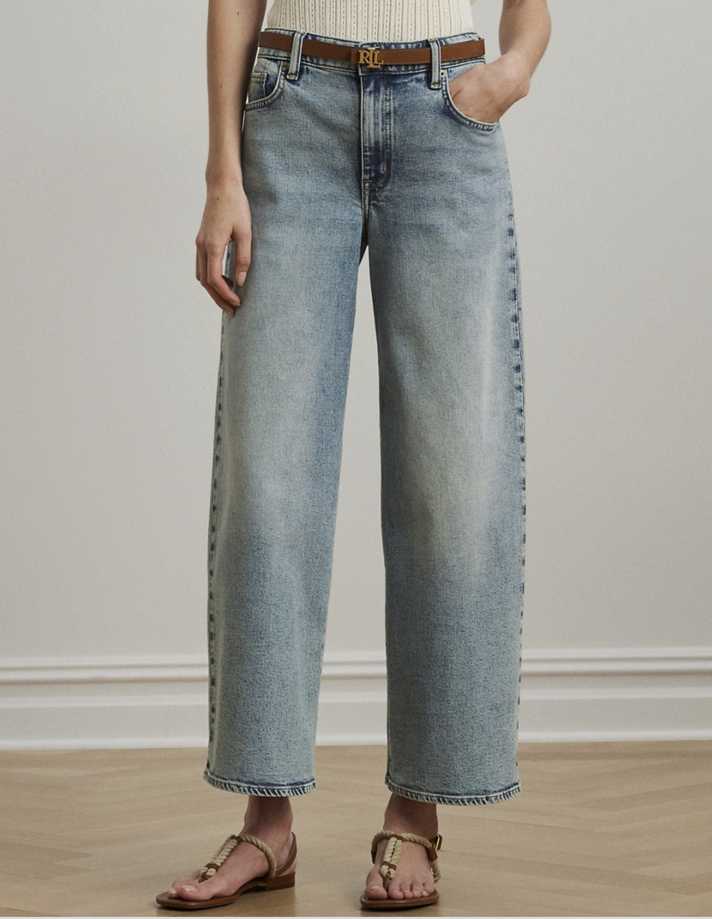 Lauren Ralph Lauren Women Wide Leg Cropped Jeans Alicia Wash Petite Size 4P